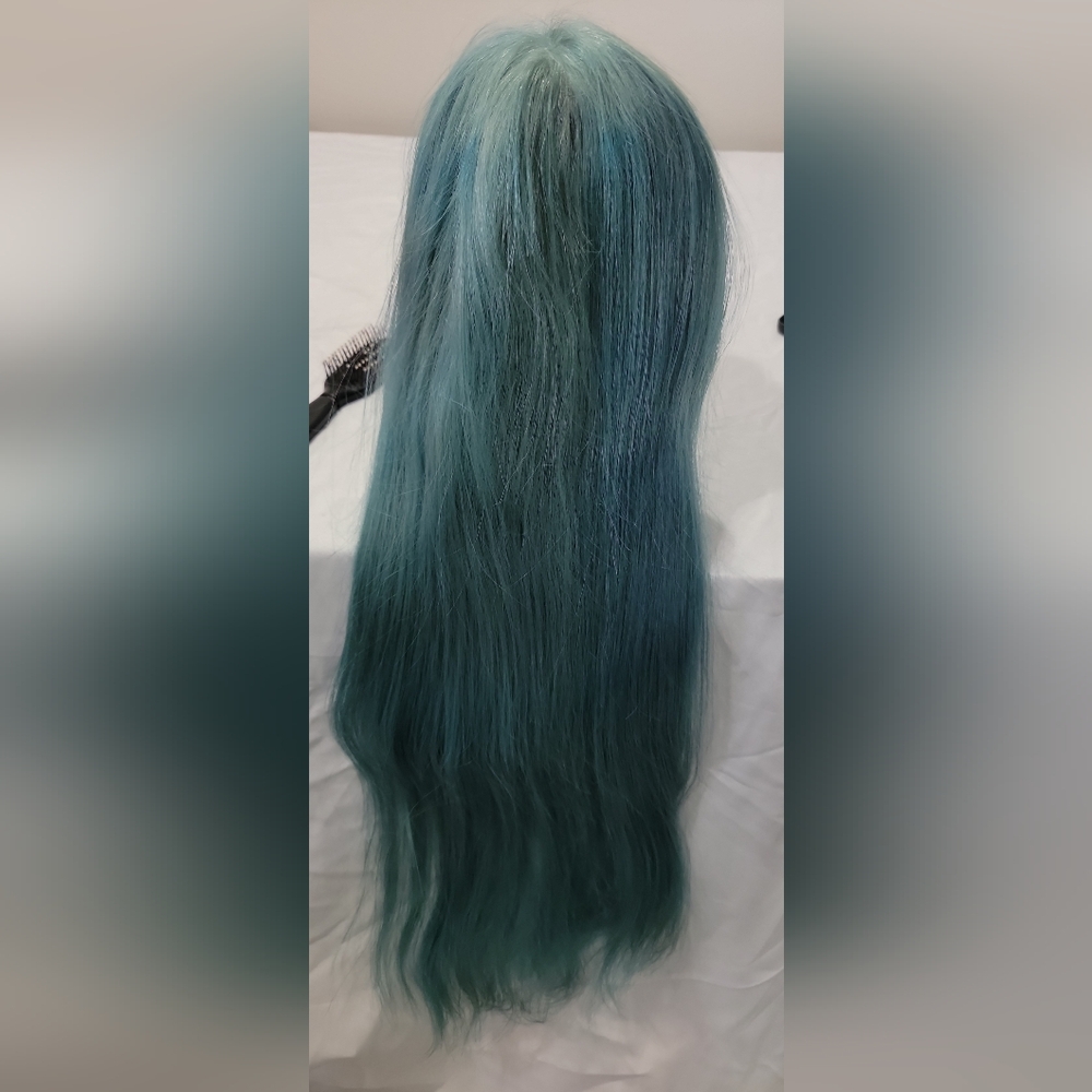 33” Long Turquoise Blue Wig Straight Synthetic Lace Top Cosplay Costume‎ Wig